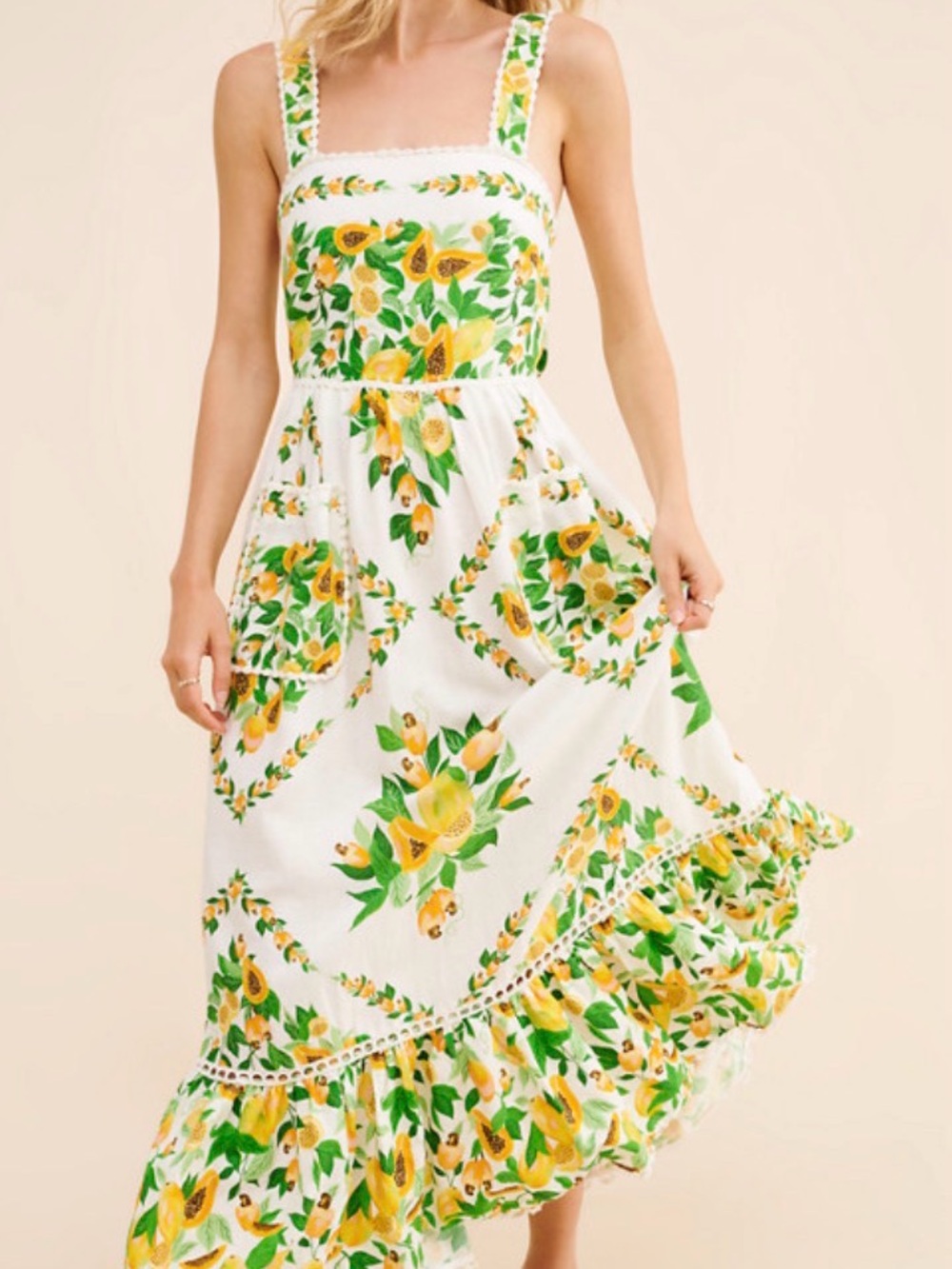 Farm Rio Papaya Salad Scarf Maxi dress - White and Yellow - Picture 2 of 13